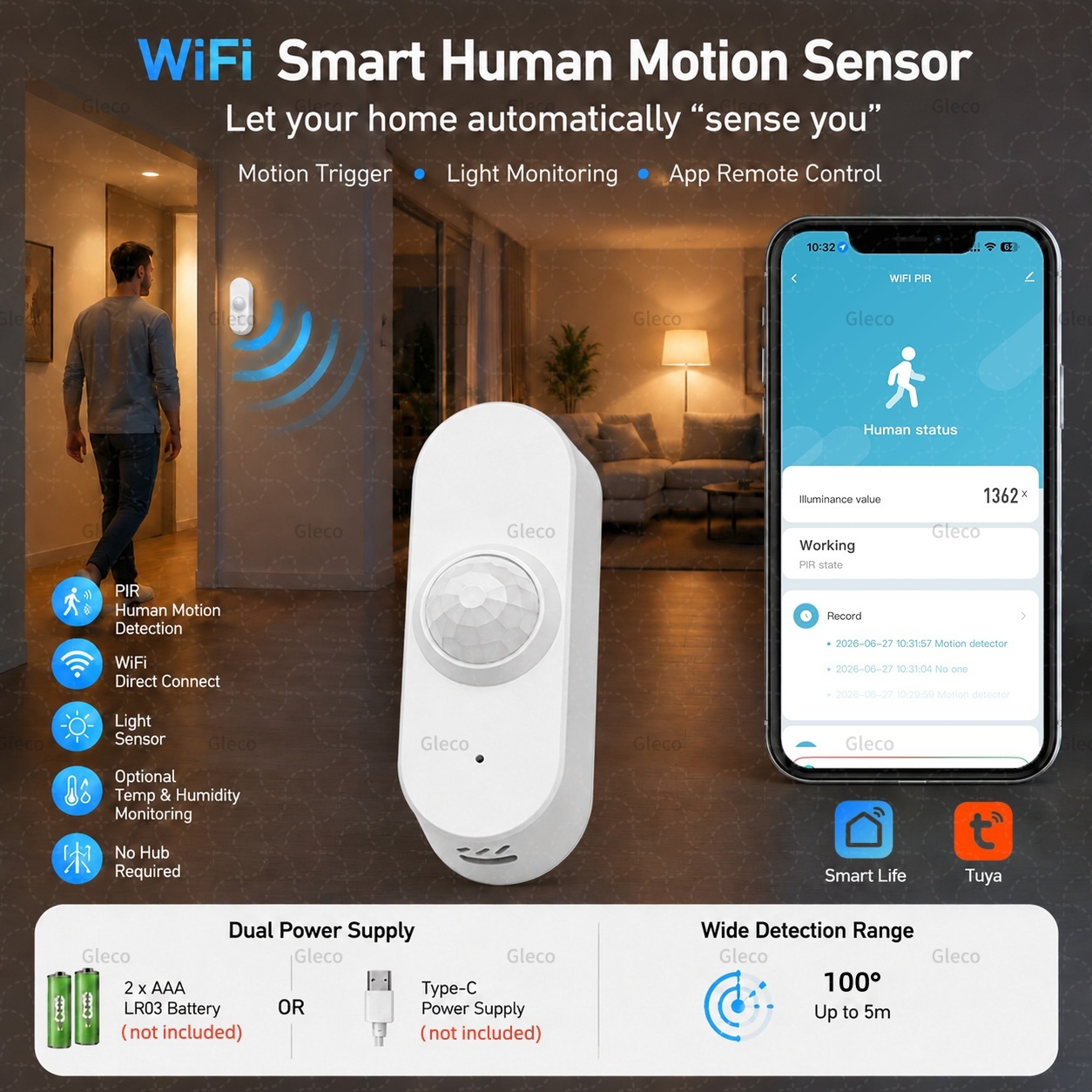 Smart Home Wiser - Sensor de Movimiento PIR Wifi Tuya,